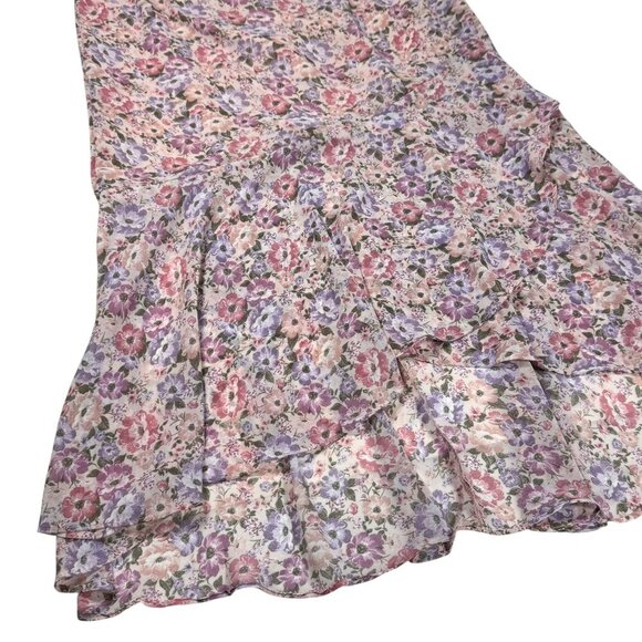 ASTR the Label Bow Tie Ruffle Midi Dress SZ M Pink Purple Floral Milkmaid - Picture 11 of 14